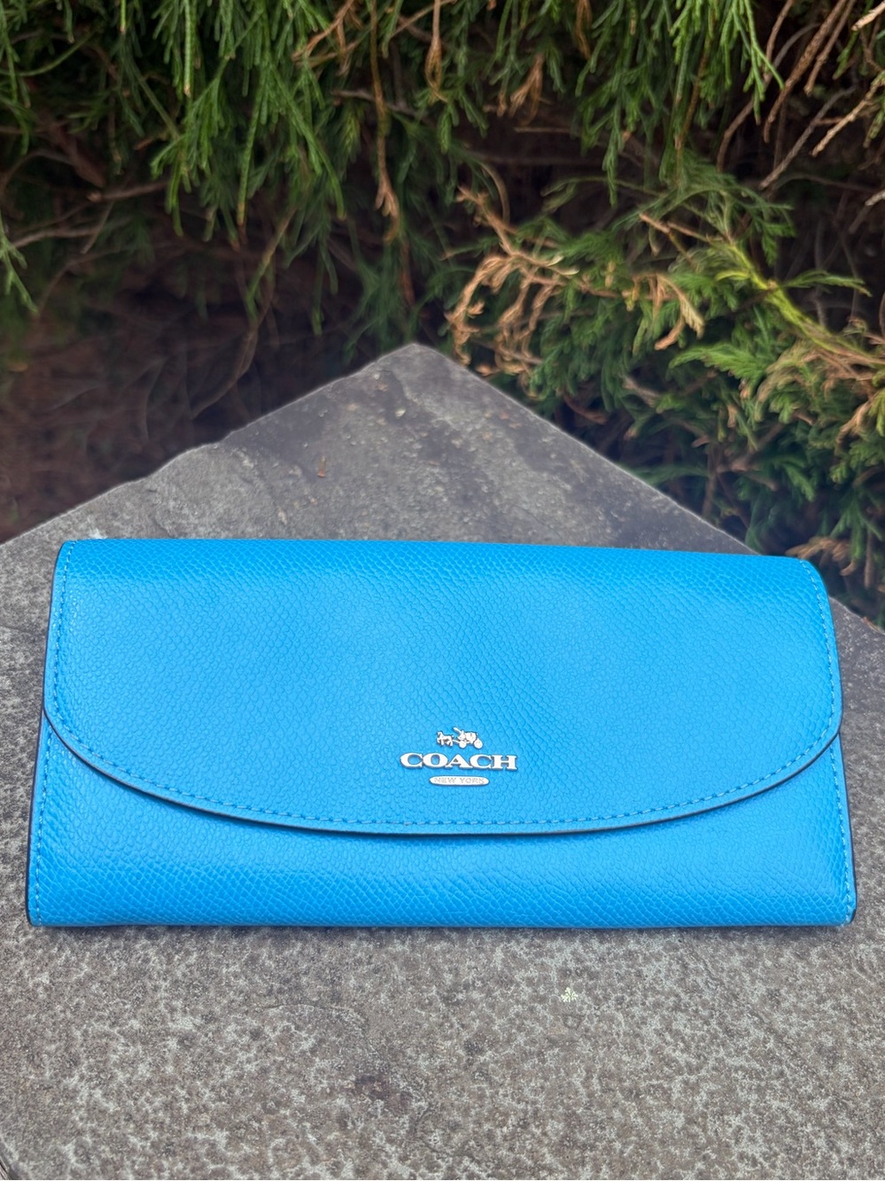Coach Bright Blue Floral interior Slim Envelope Wallet